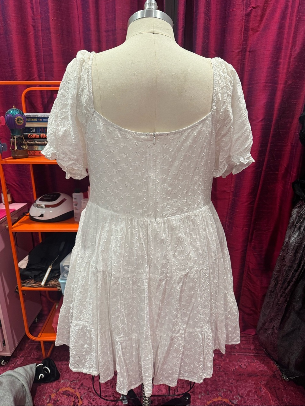 Cider White Eyelet Lace Puff Sleeve Mini Dress - Picture 3 of 4